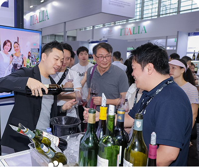 Trade fair people tasting wine