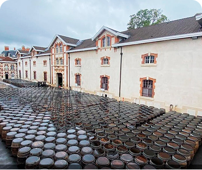 Wine tasting barrels courtyard